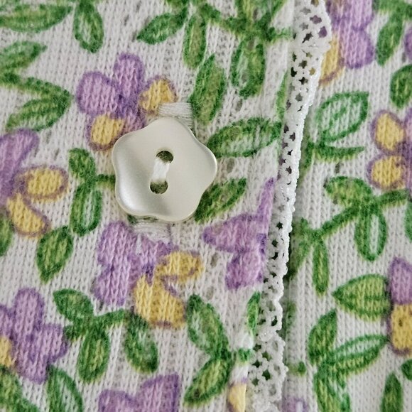 PinkK Vintage Y2K Kmart Floral Nightgown Sz Large Dainty Lace Trim Green Purple - Picture 6 of 10